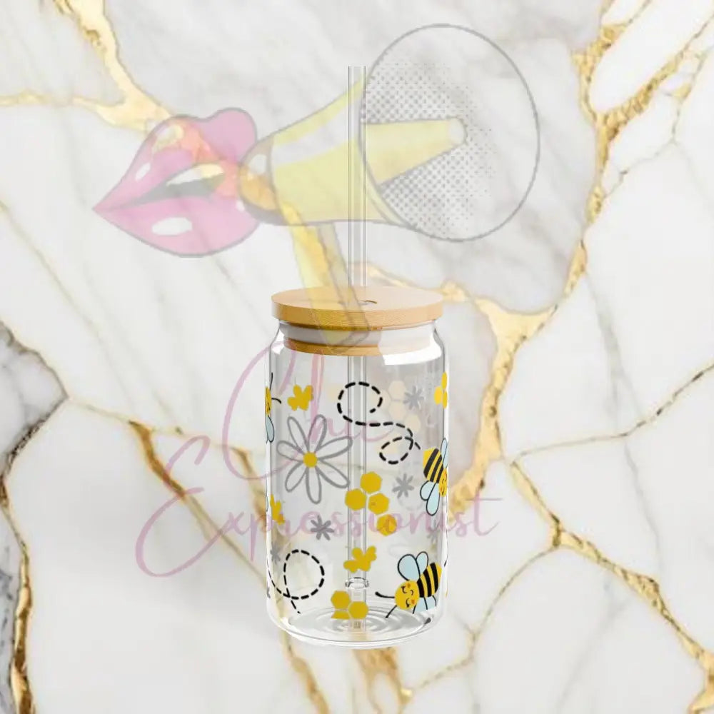 Bee Glass 16Oz With Lid And Straw / Mug